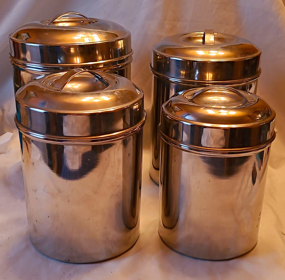 Vintage Stainless Steel Kitchen Canister Set Nesting Storage Jars Made in India